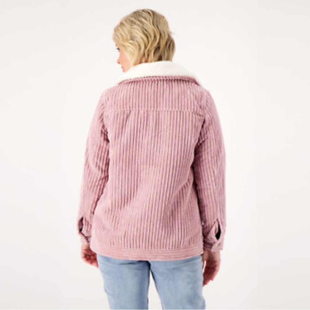 Koolaburra Pink Corduroy Jacket with White Sherpa Collar - Picture 3 of 5